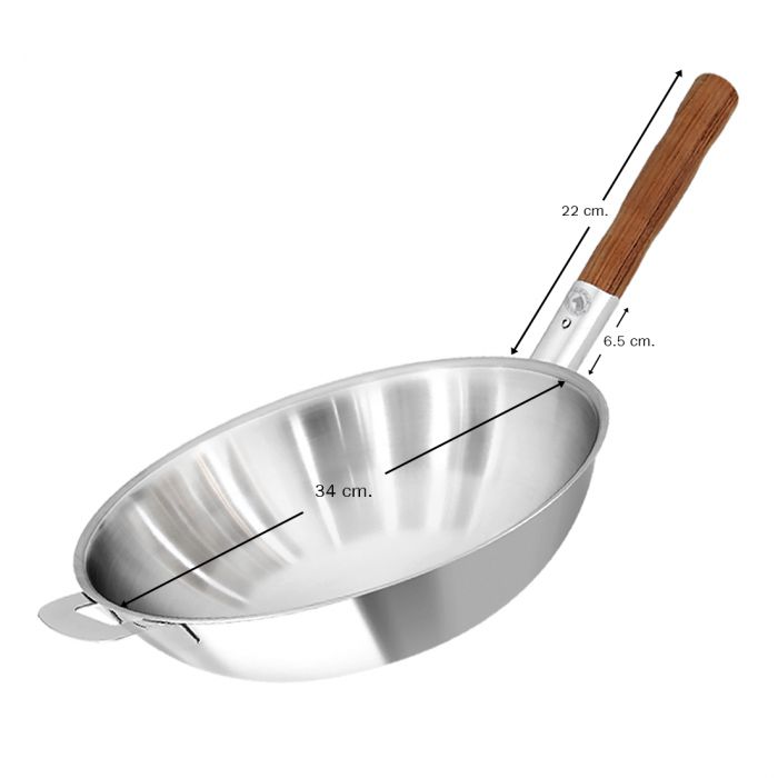 176390 Zebra กระทะจีน Vitalux 3 ชั้น 30 ซม. ด้ามไม้สัก ตราหัวม้าลาย