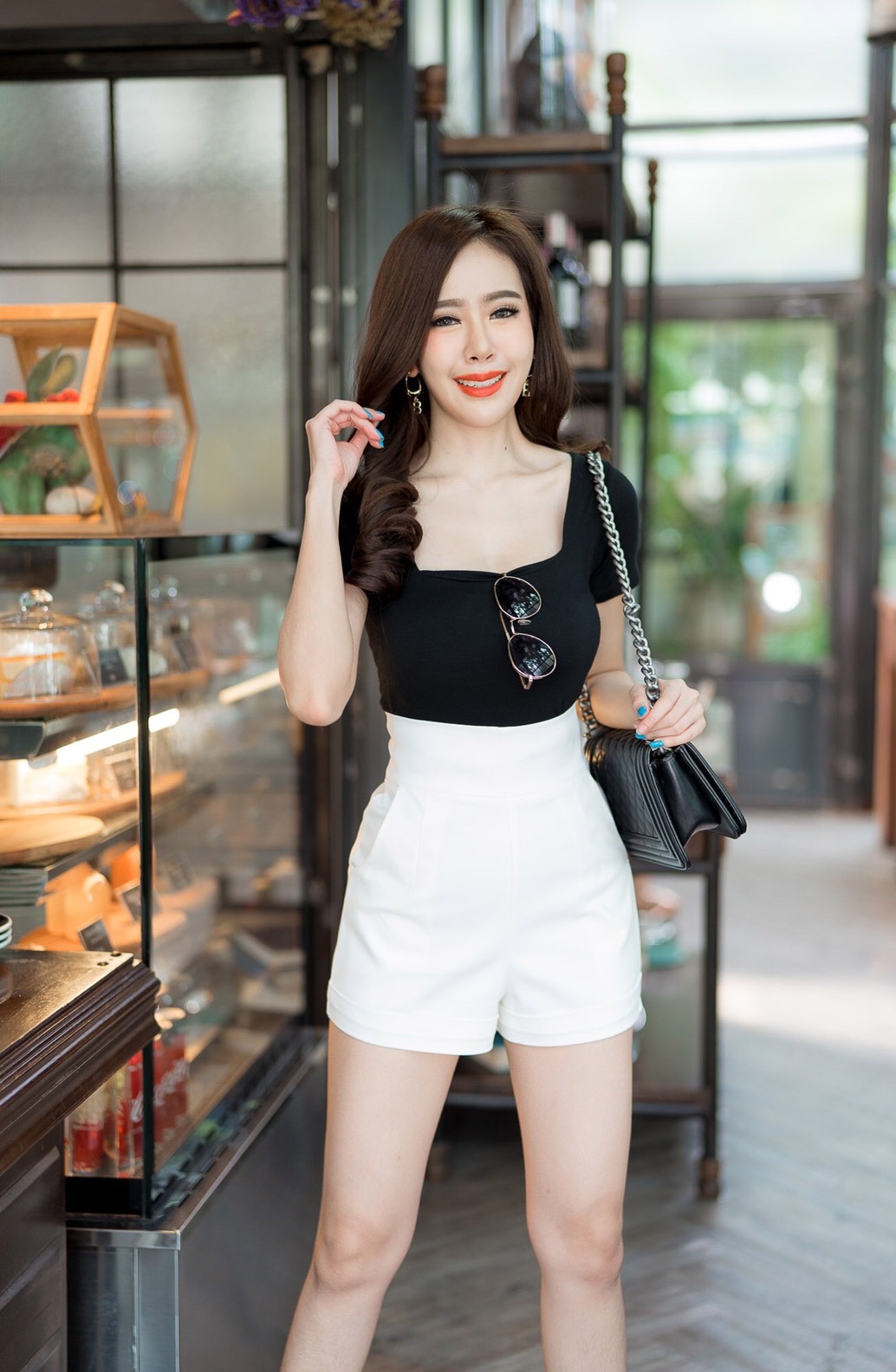 กางเกงขาสั้นผู้หญิง เอวสูง ซิปข้าง ปลายขาเบิ้ล ผ้าดับเบิ้ล ผ้าดี ผ้ายืด สวยน่ารัก