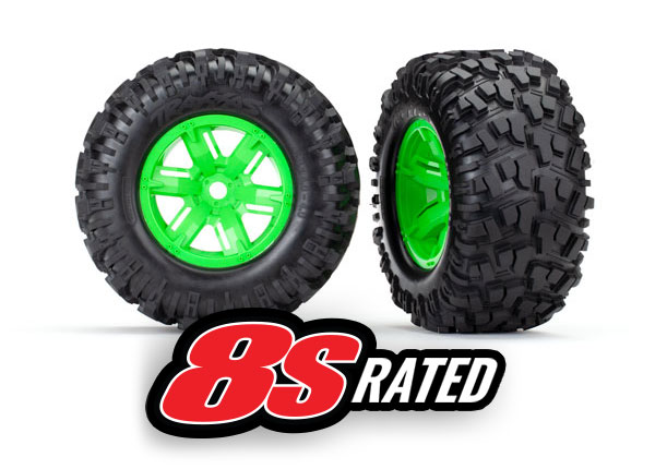 7772G Tires & wheels, assembled, glued (X-Maxx® orange wheels, Maxx® AT tires, foam inserts) (left & right) (2)