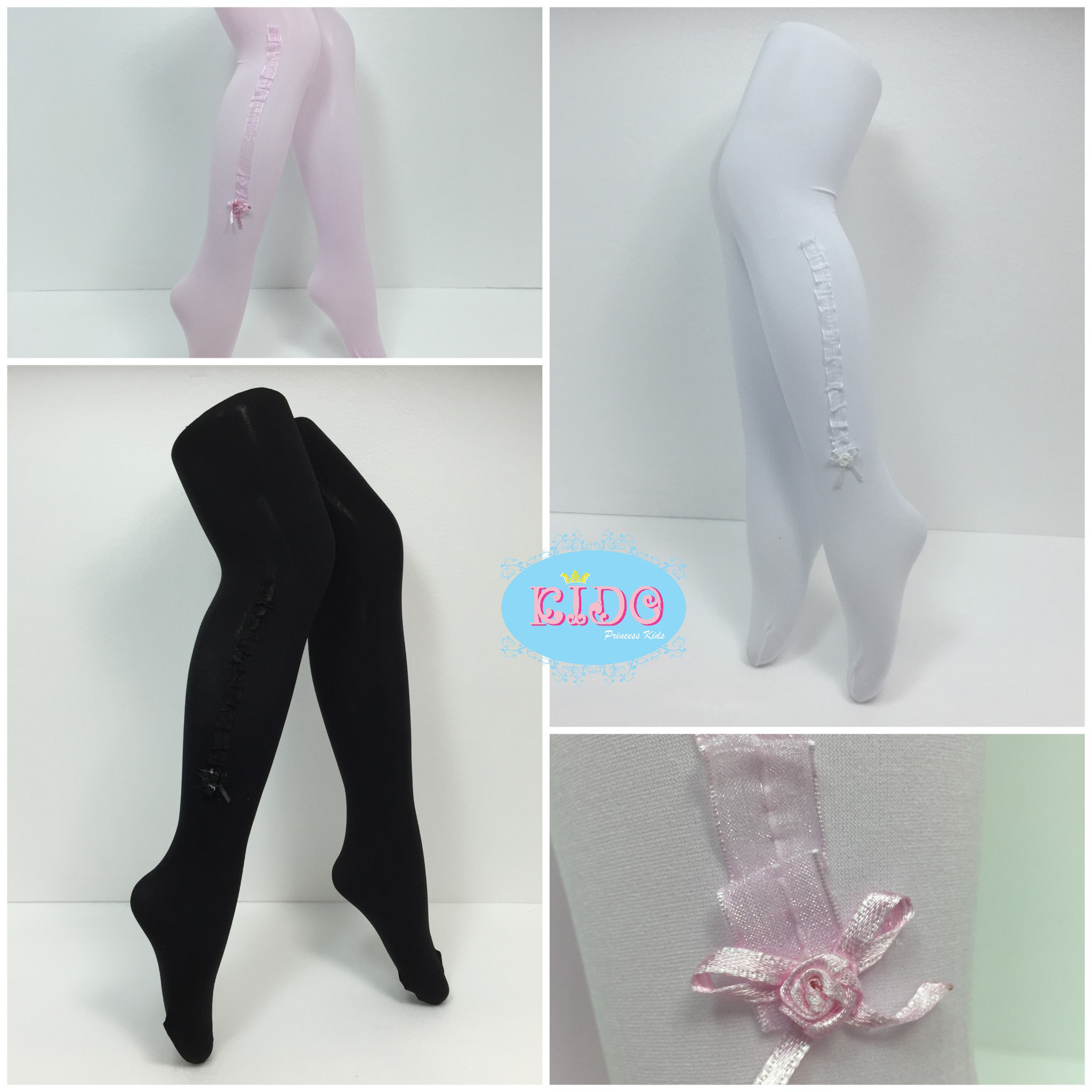 ss(หน้าร้านอยู่รัชดา)L093 ถุงน่องเด็กสีขาว สีชมพู สีครีม สีดำเรียบติดโบว์ข้าง