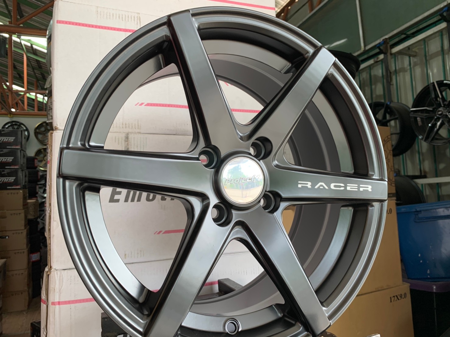 ล้อแม็กซ์ใหม่ขอบ15 ลายProjectX Racer 6ก้าน สีดำด้าน เลเซอร์ตัวหนังสือสีขาว