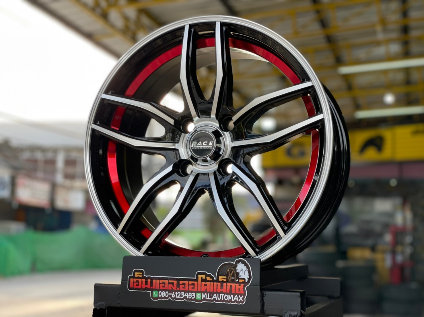 ล้อแม็กซ์ขอบ15 Wheel Performance Model WP-R10 กว้าง6.5 ออฟ35 4รู100 สีดำมิลลิ่งแดงหน้าเงา