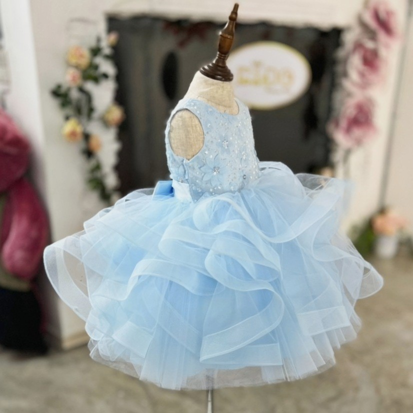 ชุดราตรีเด็ก(หน้าร้านอยู่รัชดา ลองได้ถ่ายรูปจากชุดจริง)A218สีชมพูเข้ม กระโปรงสั้นชั้นพอง อกปักดอกไม้สวยหวาน น่ารัก