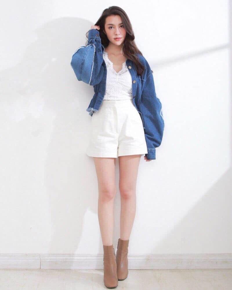 กางเกงขาสั้นผู้หญิง เอวสูง 1 ตะขอหน้า ซิปหน้า ผ้าดับเบิ้ล ผ้าดี ผ้ายืด สวยน่ารัก