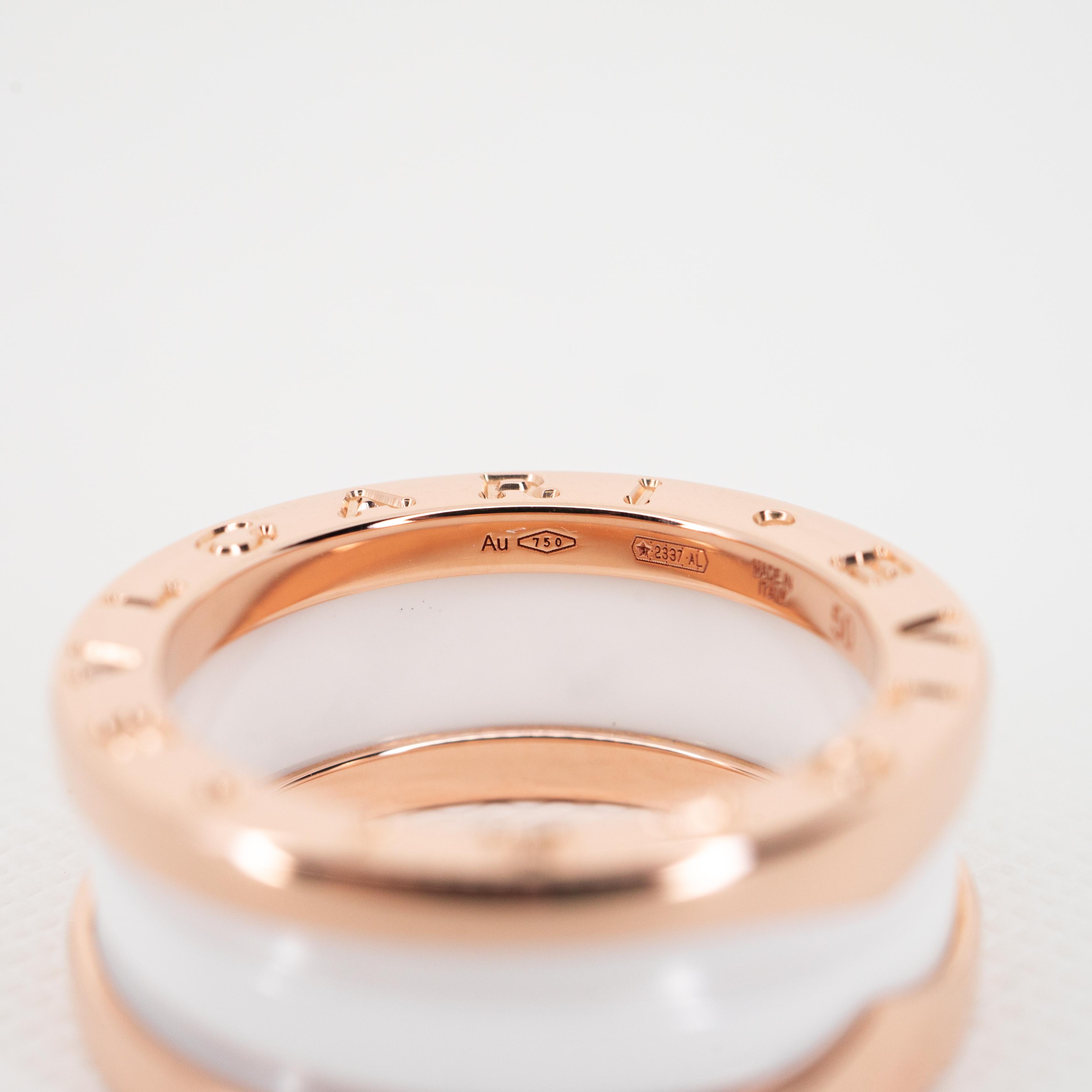 แหวน Bvlgari B.zero1 2band white ceramic ทองชมพู18K ไซส์ 50# (Used)