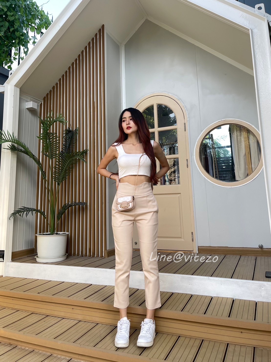 กางเกงขายาวผู้หญิง ขอบเอวโค้ง ซิปหลัง ผ้าดับเบิ้ล นิ่ม ยืด ใส่สบาย ไม่ร้อน