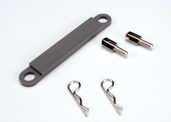 3727A Battery hold-down plate (grey) / metal posts (2) / body clips (2)
