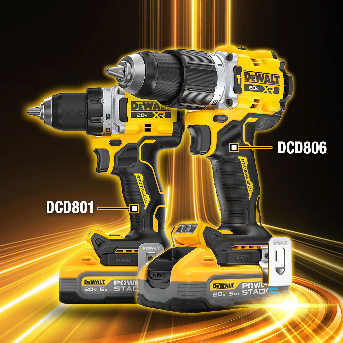 สว่านกระแทกไร้สายไร้แปรงถ่าน 20V Max No.DCD806N-B1 DEWALT (เฉพาะตัวเครื่อง)