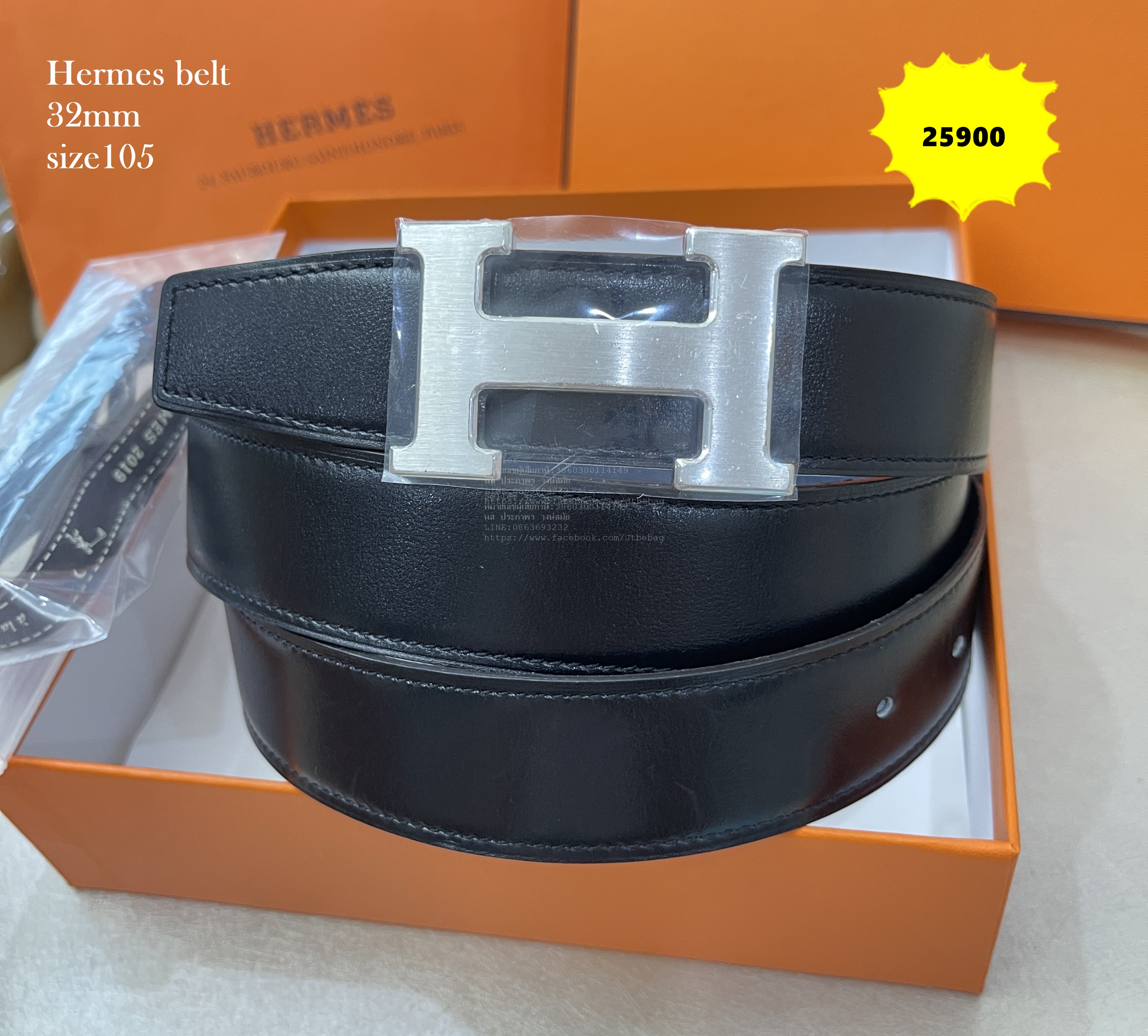 เข็มขัดHermes belt 32mm size105 เอว40
