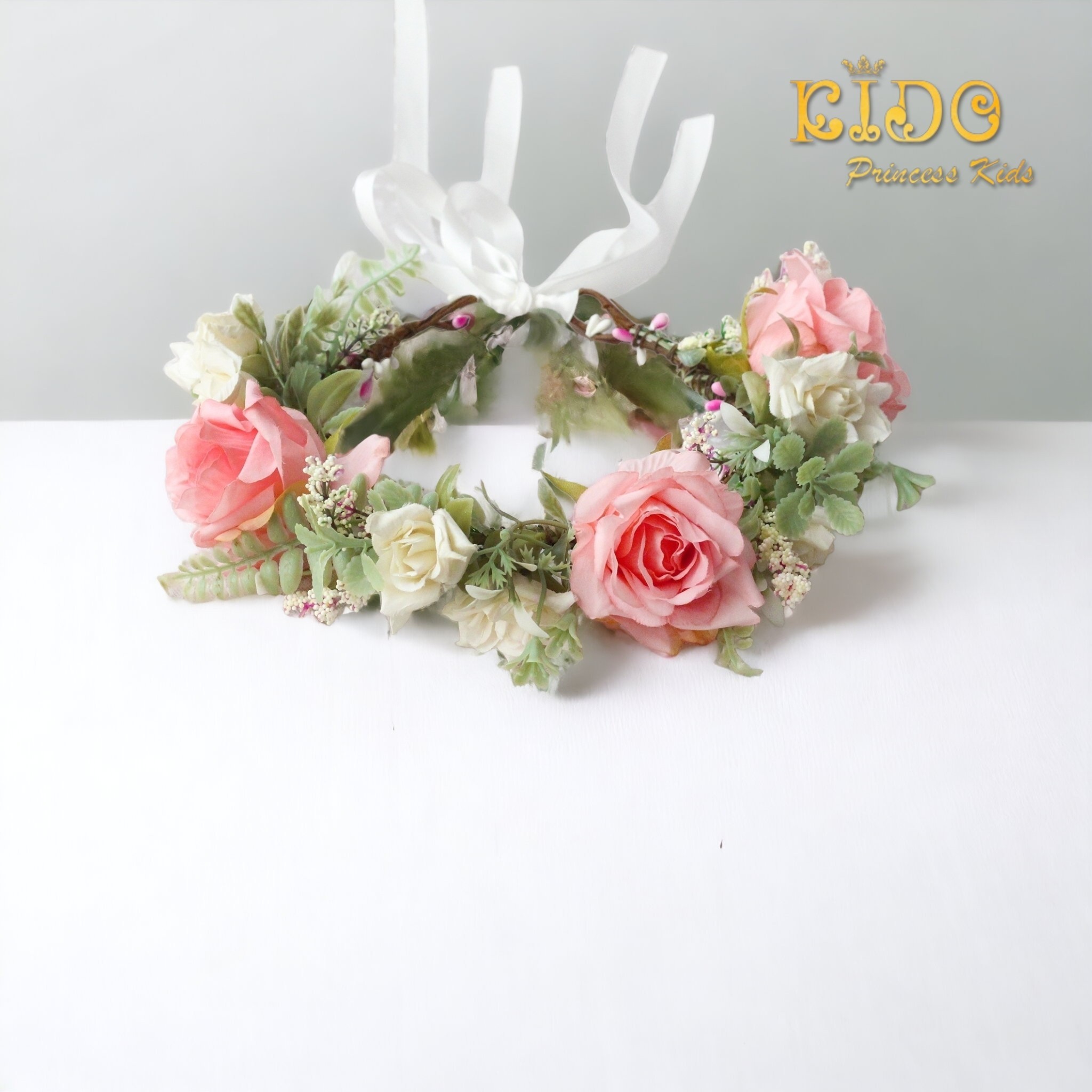คาดผมเด็ก(หน้าร้านอยู่รัชดา)KF634เส้นคาดผมดอกไม้สีชมพู ตกแต่งด้วยดอกไม้ สวยหวานๆ