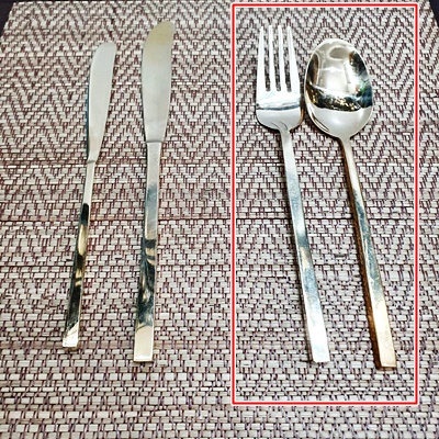 ช้อนส้อมทองเหลือง 12 คู่ ผิวเกลี้ยง ช้อนส้อมทองเหลืองลงหิน คุณภาพสูง