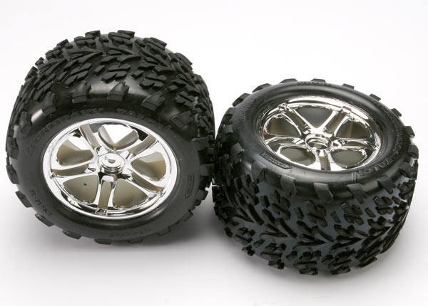 5174 Tires & wheels, assembled, glued (SS (Split Spoke) chrome wheels, Talon tires, foam inserts) (2) (fits Maxx/Revo series)