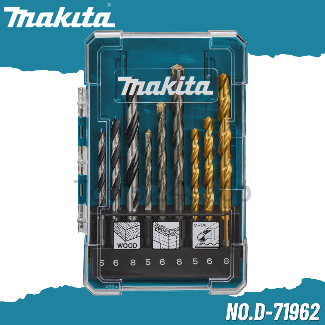 MAKITA ดอกสว่านเจาะไม้, ปูน, เหล็ก 9 ชิ้น ( พร้อมกล่อง ) No.D-71962