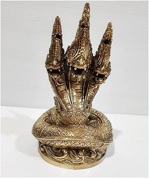 รูปปั้นทองเหลืองพญานาคสามเส๊ยร สูง 5.5 นิ้ว งานสวย