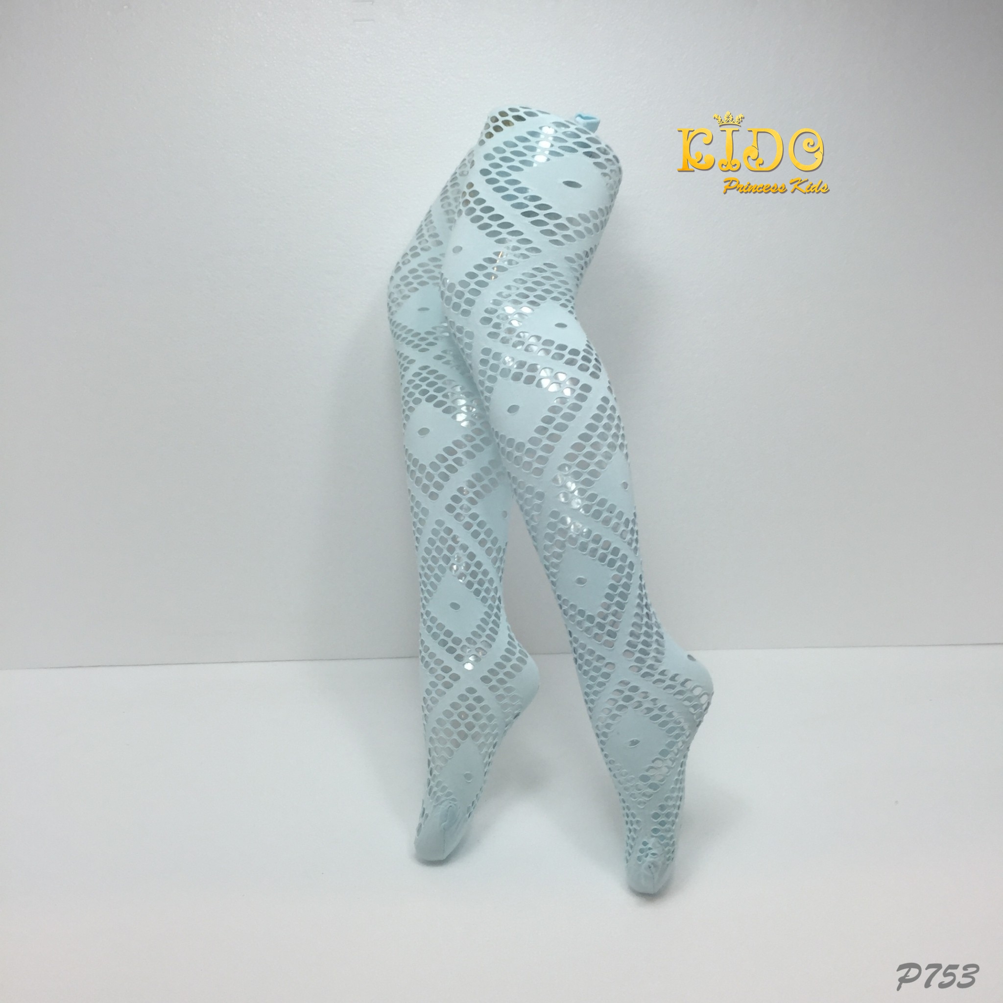 ถุงน่องเด็ก(หน้าร้านอยู่รัชดา)LZZ753 ตาข่ายลายข้าวหลามตัด สีฟ้า