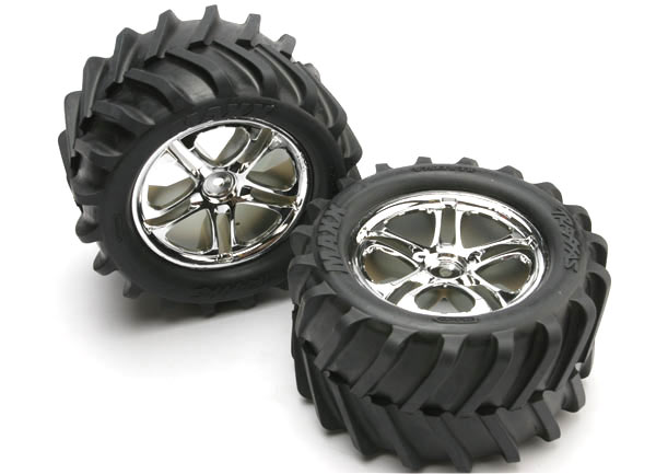5173 Tires & wheels, assembled, glued (SS (Split Spoke) chrome wheels, Maxx tires, foam inserts) (2) (fits Maxx/Revo series)