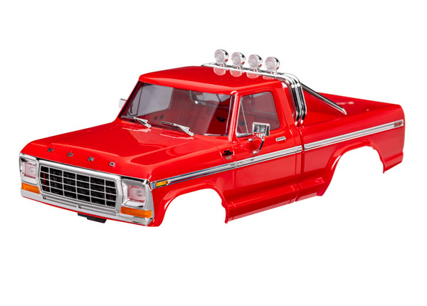 9812-RED Body, Ford F-150 Truck (1979), complete, red (includes grille, side mirrors, door handles, roll bar, windshield wipers, side trim, & clipless mounting) (requires #9834 front & rear bumpers)