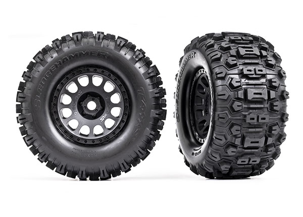 7876 Tires & wheels, assembled, glued (XRT™ Race black wheels, Sledgehammer® tires, foam inserts) (left & right)