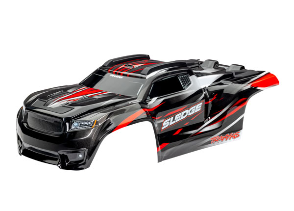 9511R Body, Sledge™, red/ window, grille, lights decal sheet (assembled with front & rear body mounts and rear body support for clipless mounting)