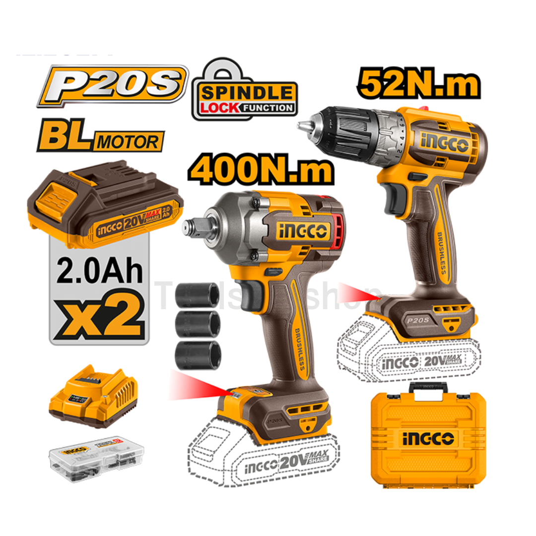 INGCO สว่านไร้สาย + บล็อคกระแทก 400N.m 20V No.CKLI20271