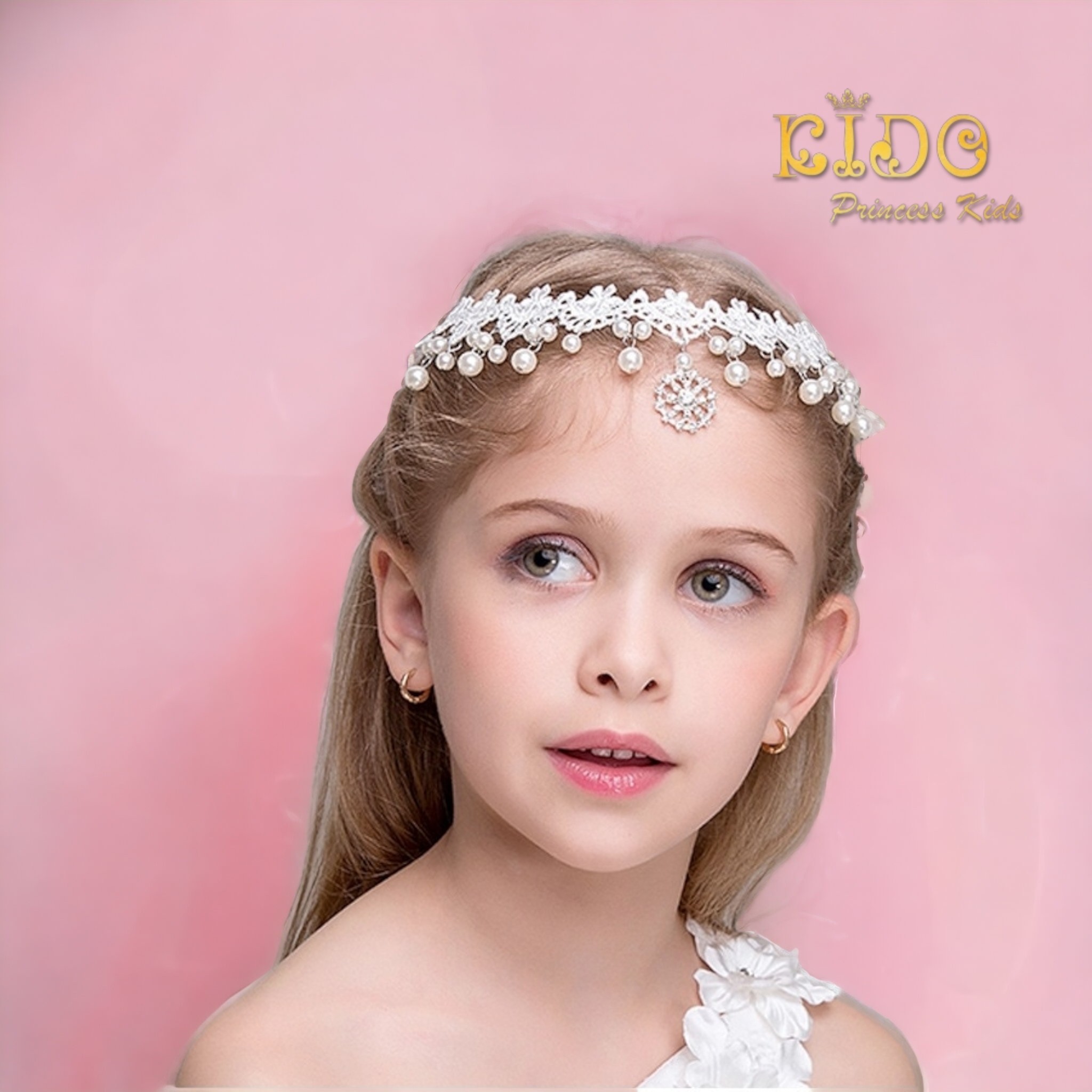 คาดผมเด็ก(หน้าร้านอยู่รัชดา)KF543 สีขาว เส้นคาดหน้าประดับมุก น่ารัก