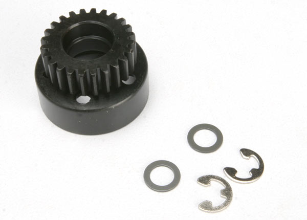 4124 Clutch bell, (24-tooth)/ 5x8x0.5mm fiber washer (2)/ 5mm E-clip (requires #4611-ball bearings, 5x11x4mm (2))