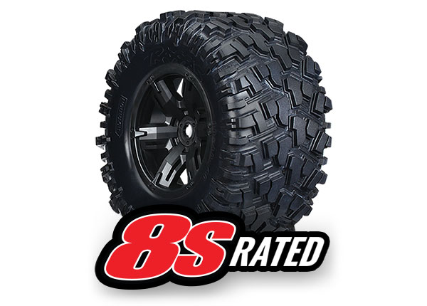 7772X Tires & wheels, assembled, glued (X-Maxx black wheels, Maxx AT tires, foam inserts) (left & right) (2)