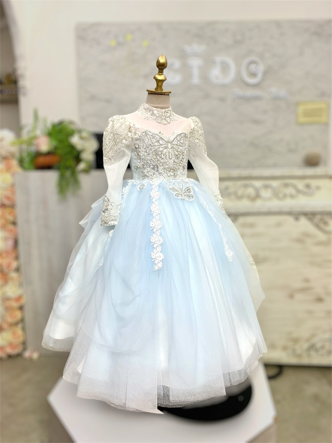 ชุดราตรีเด็ก ชุดเจ้าหญิง ชุดออกงานเด็ก(*หน้าร้านอยู่รัชดา*)W19244 สีฟ้า กระโปรงยาว แขนยาว