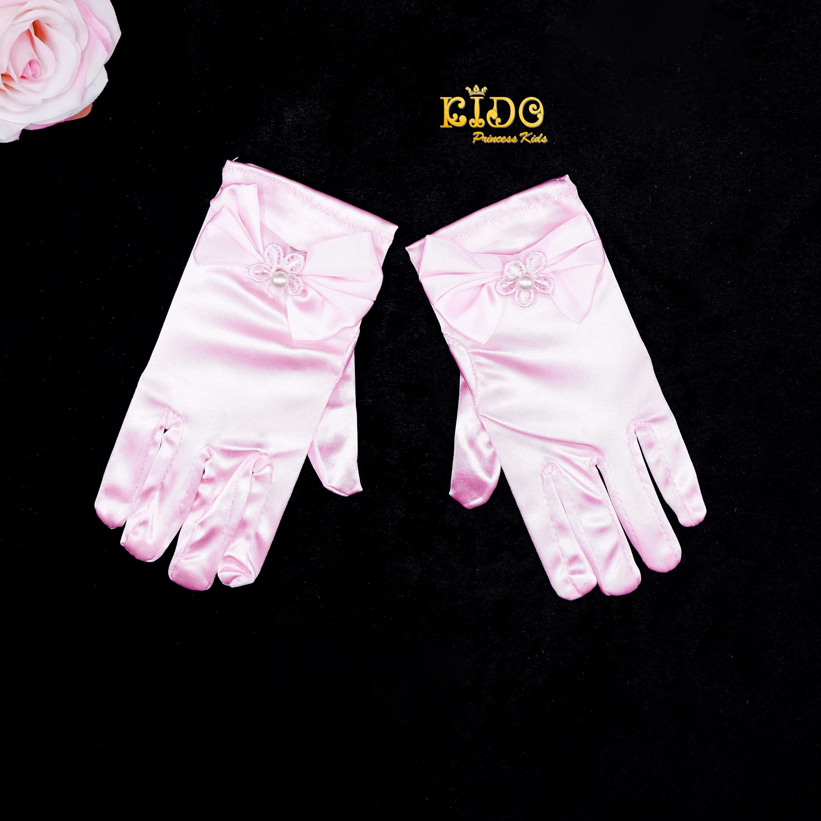 ถุงมือเด็ก *มีหน้าร้าน ตรงปก พร้อมส่ง*GS203 แบบสั้นติดโบว์ที่หลังมือดูน่ารักมากๆ สีชมพู