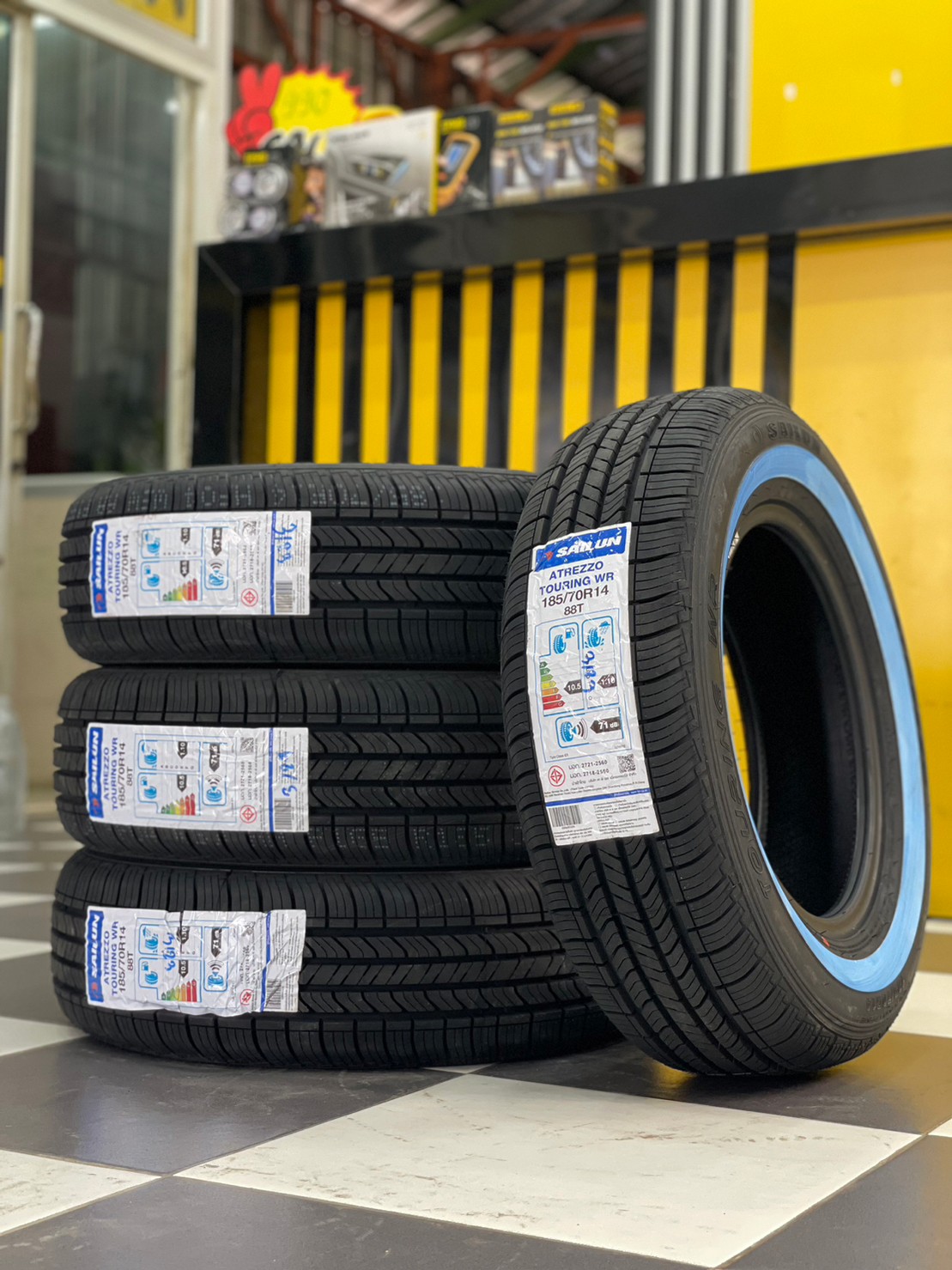ยางใหม่ขอบขาว SAILUN 185/70R14 ยางใหม่ปี2023