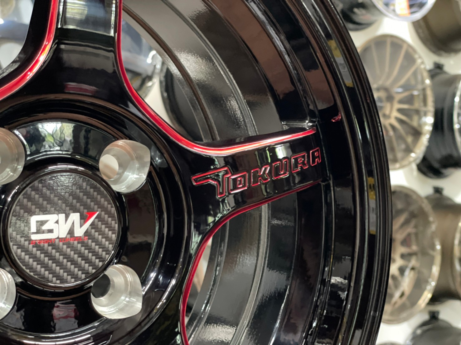 ล้อแม็กซ์ขอบ15 Brightwheels BW-57 ขอบ15 กว้าง7 ออฟ35 4รู100 สีดำข้างก้านไดร์แดง(F/B ED RED)