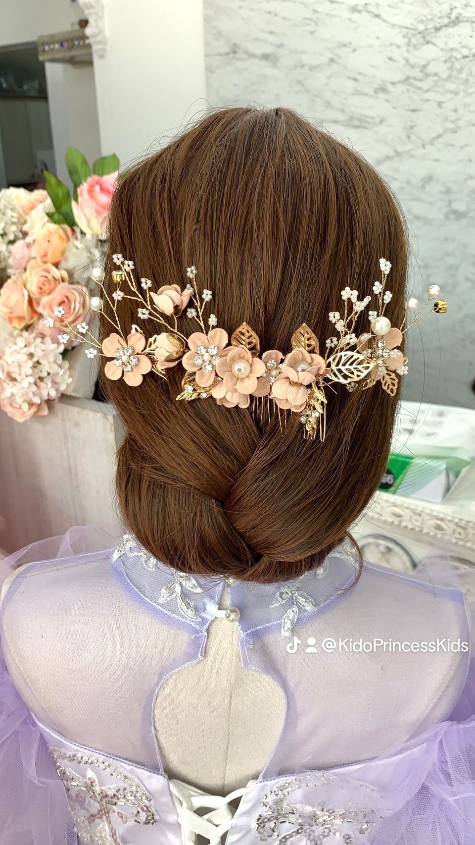 กิ๊บติดผมเด็ก(หน้าร้านอยู่รัชดา)KF530เซ็ทดอกไม้ประดับผม 3ชิ้น สีชมพู ประกับมุกและเพชร น่ารักมาก