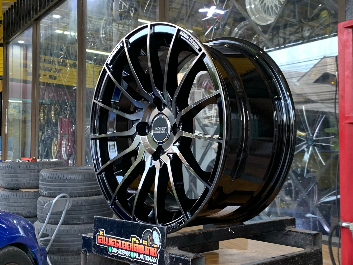 ล้อแม็กขอบ15 Model 355งานไทย SSW 4รู100 กว้าง7 ออฟ38 สีดำขอบหน้าชา
