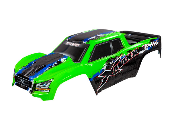 7811G Body, X-Maxx®, green (painted, decals applied) (assembled with front & rear body mounts, roof skid plate, rear body support, and tailgate protector)