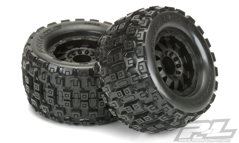 PRO-10127-13 Badlands MX38 3.8" (Traxxas Style Bead) All Terrain Tires Mounted for 17mm MT Front or Rear, Mounted on F-11 Black 1/2" Offset 17mm Wheels
