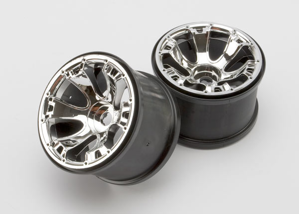 5671 Wheels, Geode 3.8" (chrome) (2) (use with 17mm splined wheel hubs & nuts, part #5353X & beadlock-style sidewall protectors, part #5665, 5666, 5667)