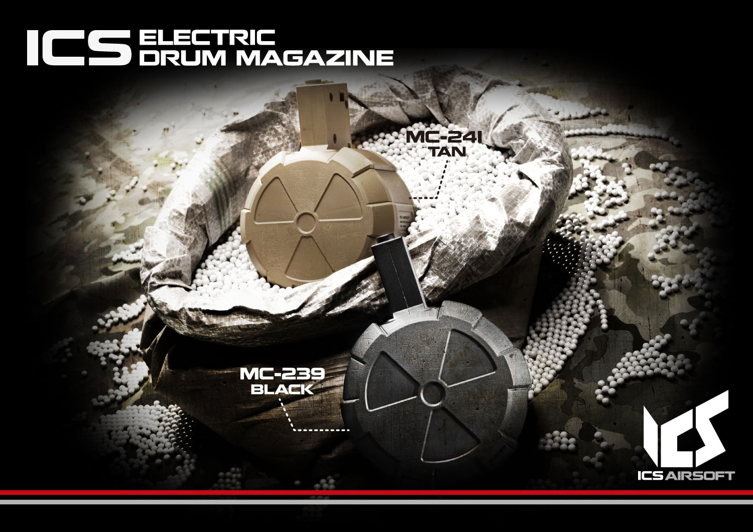 MC-239 ICS ELECTRIC DRUM MAGAZINE-BK (INCL. M4 MAGAZINE ADAPTOR) ความจุ 2,000 นัด