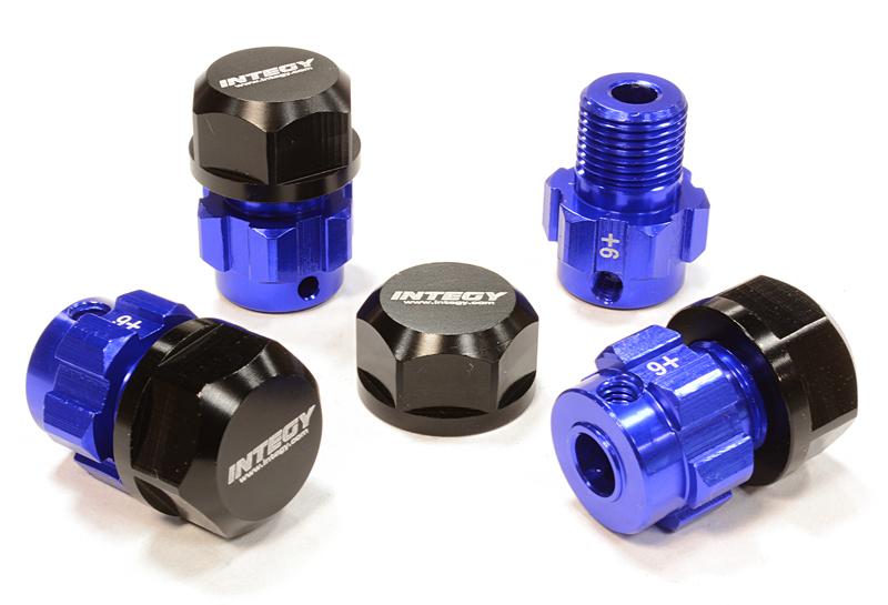 INT-C25089BLUE Billet Machined 17mm Wheel Hex (4) +6mm Offset for T-Maxx, 1/10 Revo & Summit