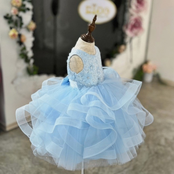 ชุดราตรีเด็ก(หน้าร้านอยู่รัชดา ลองได้ถ่ายรูปจากชุดจริง)A218สีชมพูเข้ม กระโปรงสั้นชั้นพอง อกปักดอกไม้สวยหวาน น่ารัก