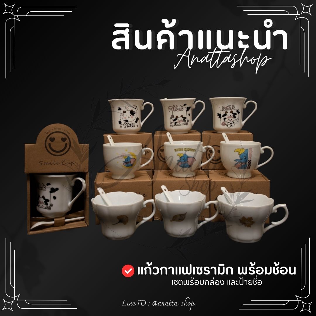 แก้วกาแฟเซรามิคพร้อมช้อนมีกล่องใส่