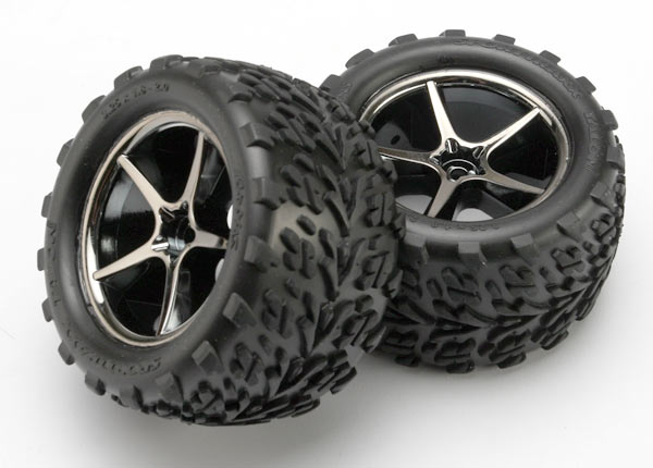 7174A Tires and wheels, assembled, glued (Gemini black chrome wheels, Talon tires, foam inserts) (2)