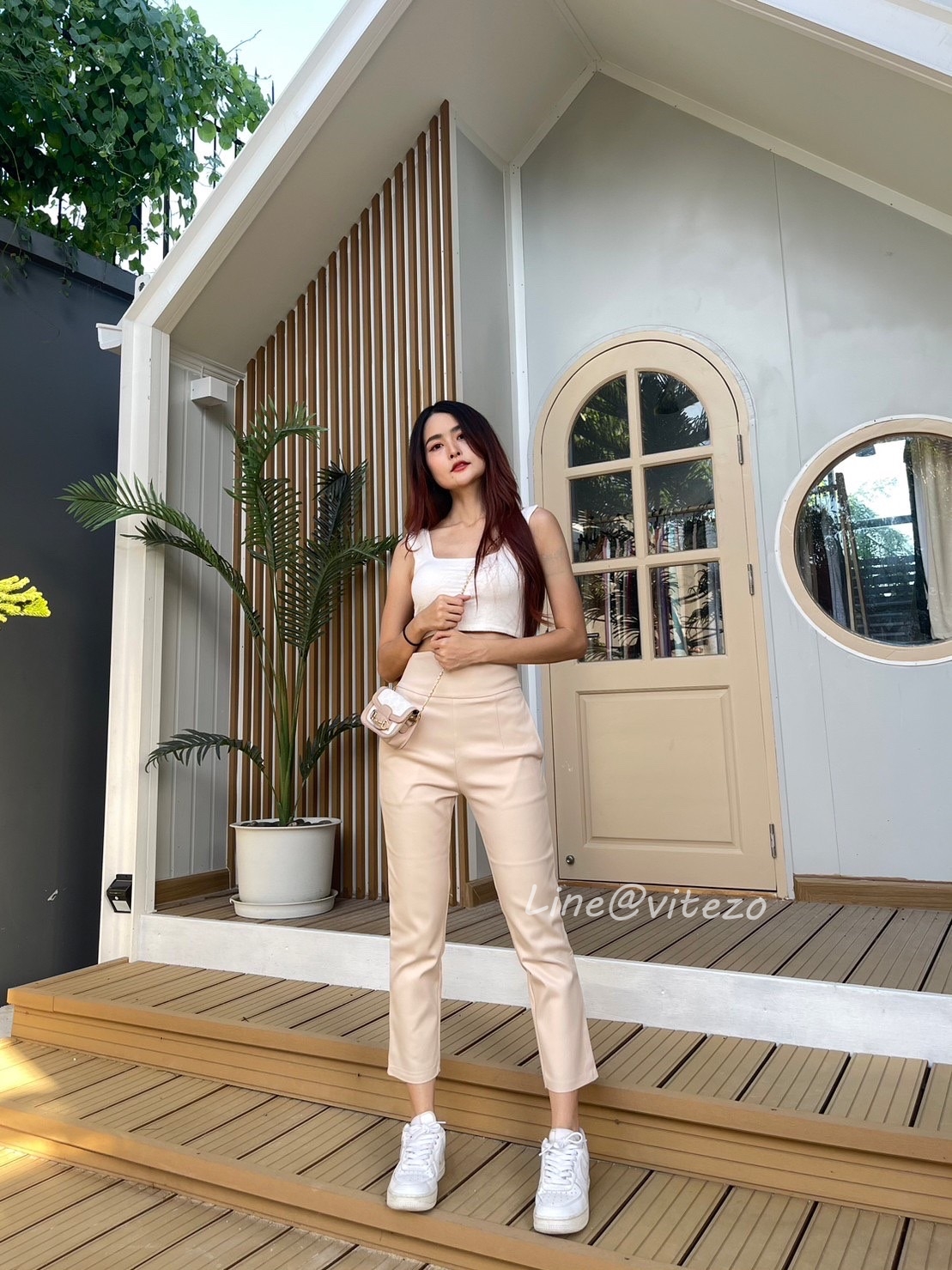 กางเกงขายาวผู้หญิง ขอบเอวโค้ง ซิปหลัง ผ้าดับเบิ้ล นิ่ม ยืด ใส่สบาย ไม่ร้อน