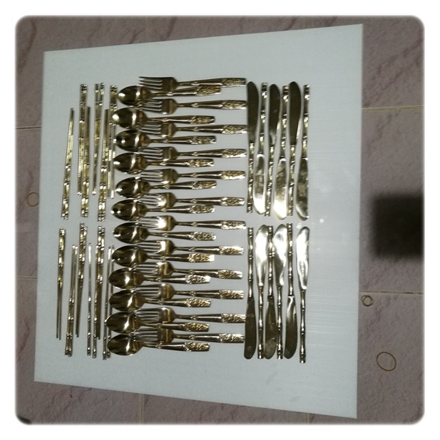 ชัอนส้อมทองเหลืองลายไผ่ 9 คู่