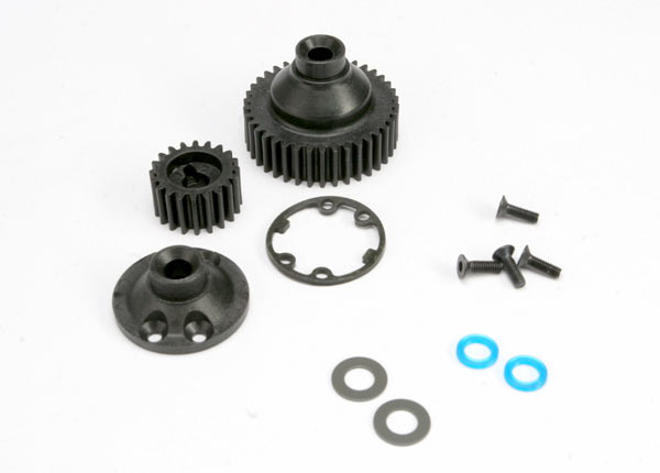 5579 Gears, differential 38-T (1)/ differential drive gear 20-T/ side cover plate (1)/ gasket (1)/ output gear seals (x-ring) (2)/ 2.5x8mmCCS (4)/ 5x10x.5mmTW (2)
