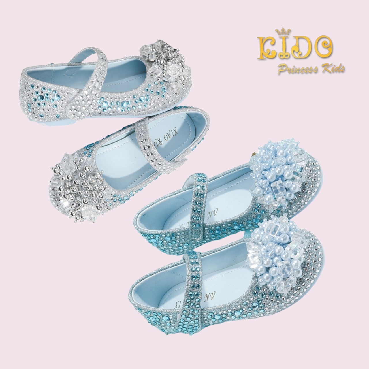 รองเท้าเด็ก **มีหน้าร้านอยู่รัชดา ลองได้ เปลี่ยนได้ **H038สีฟ้า เพชรระยิบระยับ ประดับช่อมุกสี สวยเจ้าหญิงมาก