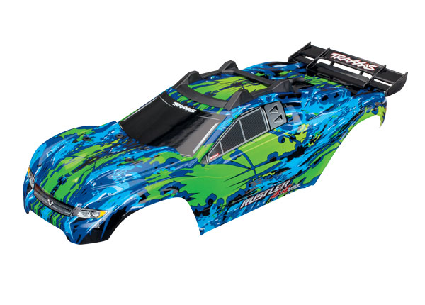 6717G Body, Rustler® 4X4 VXL, green/ window, grille, lights decal sheet (assembled with front & rear body mounts and rear body support for clipless mounting)