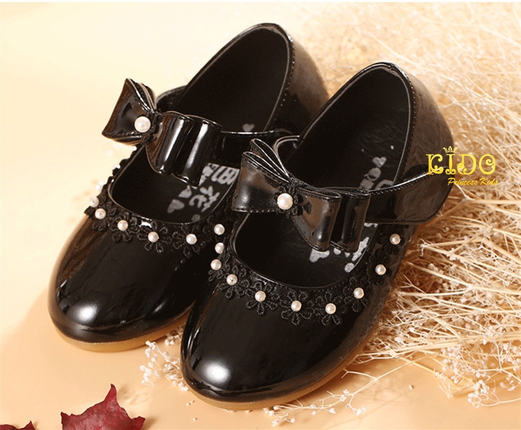 รองเท้าเด็กออกงาน(หน้าร้านอยู่รัชดา ลองได้)H118 สีดำ สายคาดติดโบว์2ชั้น