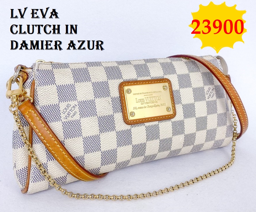 Lv Eva Clutch In Damier Azur มือสอง