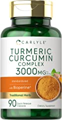 เทอเมอริค - อาหารเสริมสำหรับโรคหนังแข็ง Turmeric Curcumin with Bioperine | 3000 mg | 90 Powder Capsules | Joint Support Complex with Black Pepper | Non-GMO, Gluten Free Supplement | by CarlyleTurmeric Curcumin with Bioperine | 3000 mg | 90 Powder Capsules