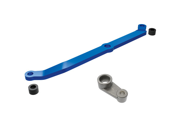 9748-BLUE Steering link, 6061-T6 aluminum (blue-anodized)/ servo horn, metal/ spacers (2)/ 3x6mm CCS (with threadlock) (1)/ 2.5x7mm SS (with threadlock) (1)